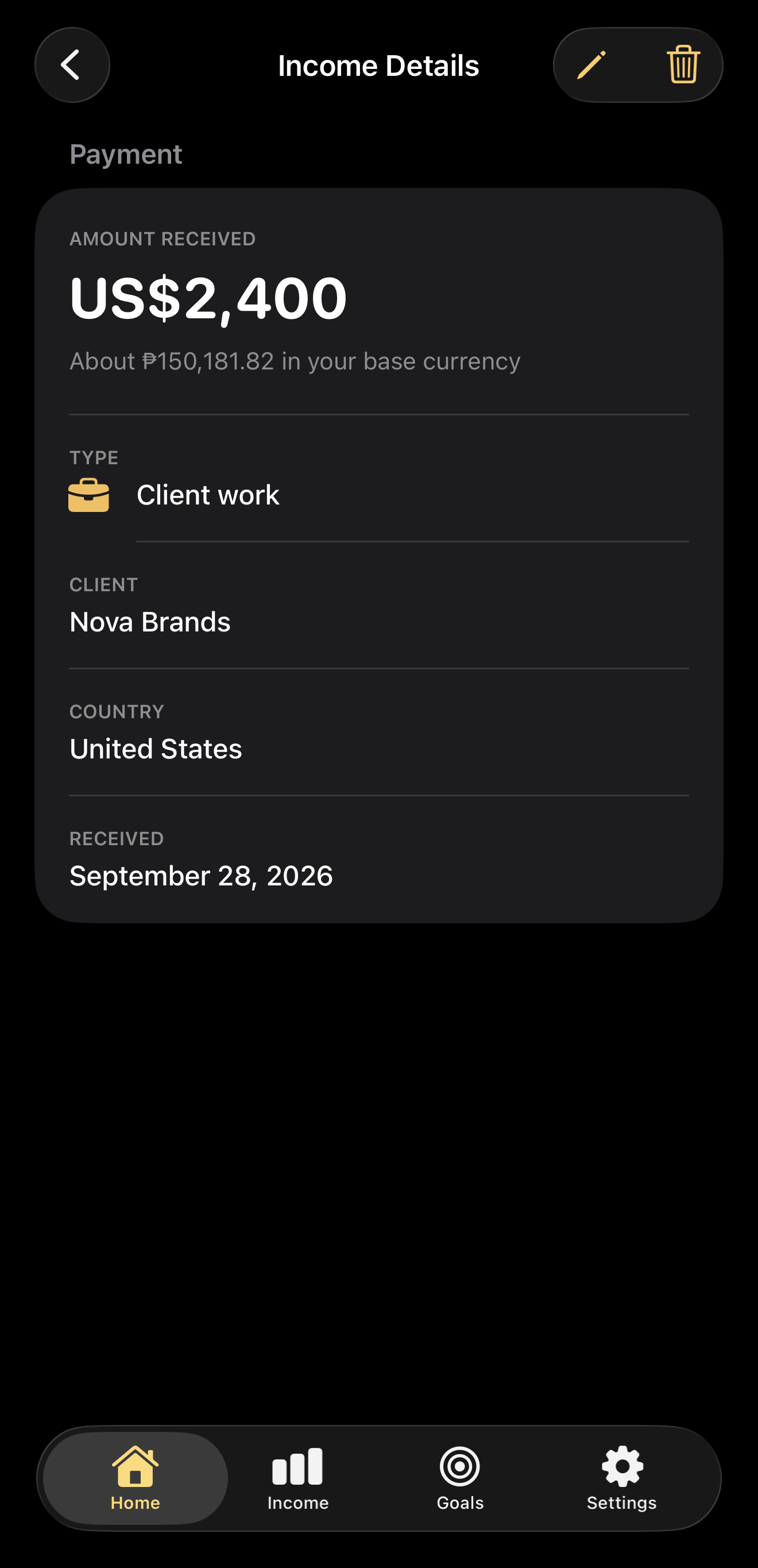 Payday income payment details