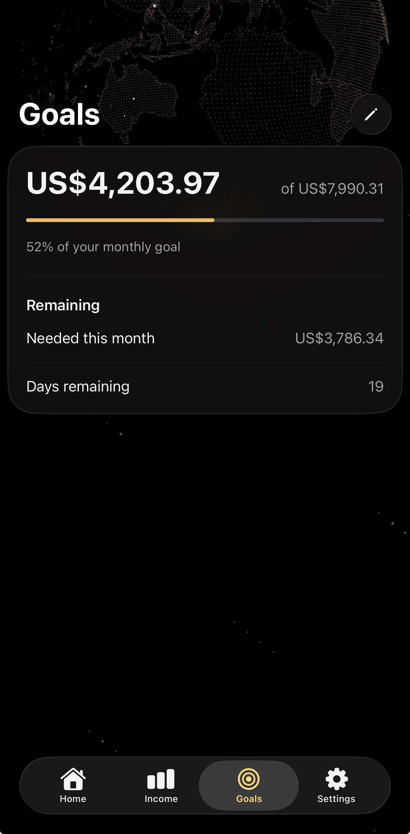 Payday monthly income goal progress